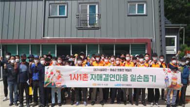 Photo of 대구시설공단, 청송군 개일리 1사1촌 자매결연마을 사과농가 일손 돕기 나서
