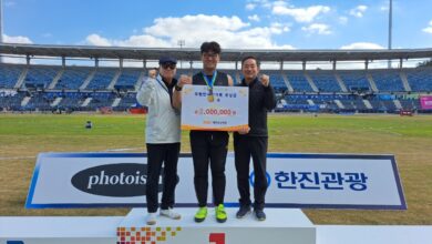 Photo of 제104회금오고 박소진3학년, 박시훈1학년전국체전 포환던지기 남, 여고부 동반 한국신기록